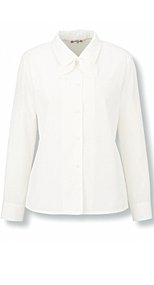 01060 en joie(アンジョア) 光沢のストライプがシャープで華やかな長袖ブラウス(リボン付) 93-01060