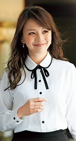 01072 en joie(アンジョア) 丸襟とリボンがカワイイ華やか長袖ブラウス(リボン付き) 93-01072