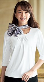 01150 en joie(アンジョア) 透けにくく胸元タックがアクセントの七分袖カットソー 93-01150