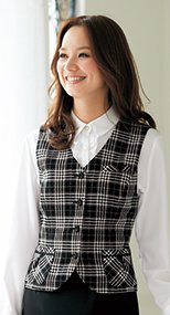 11260 en joie(アンジョア) 大人可愛くソフトな着心地のウール混チェック柄ベスト 93-11260