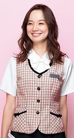 16440 en joie(アンジョア) ゆるやかなネックラインが優しい雰囲気のチェック柄ベスト 93-16440
