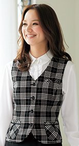 en joie(アンジョア) 11260 大人可愛くソフトな着心地のウール混チェック柄ベスト 93-11260