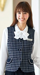 en joie(アンジョア) 11630 チェック柄に印象的なボタンのベスト 93-11630