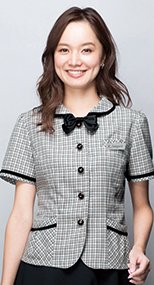 en joie(アンジョア) 26440 ふんわり優しい印象のチェック柄オーバーブラウス(リボン付) 93-26440