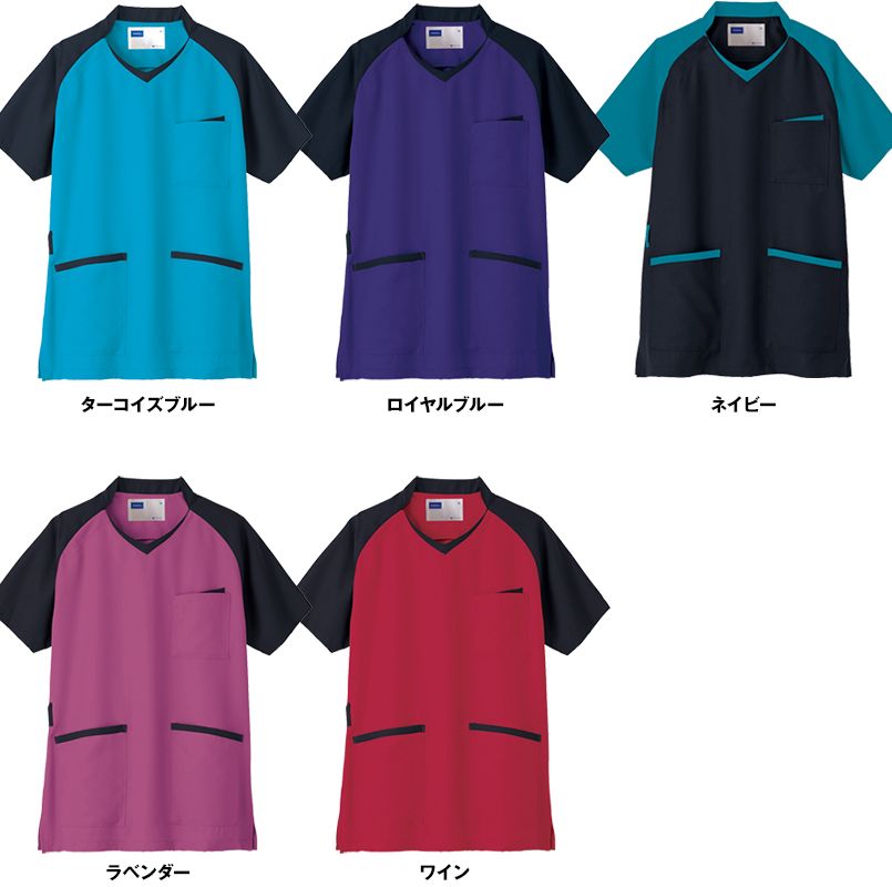 WH11785 自重堂WHISELスクラブ(男女兼用)衿と袖が配色 色展開