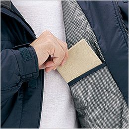自重堂 48443 超耐久撥水 裏アルミ防寒コート(フード付・取り外し可能) 左胸 内ポケット