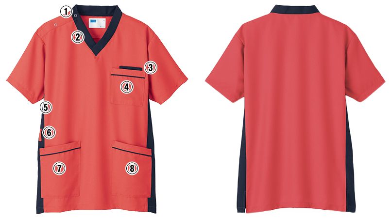 自重堂 WH11685 WHISEL スクラブ(男女兼用)衿と脇が配色 商品詳細・こだわりPOINT
