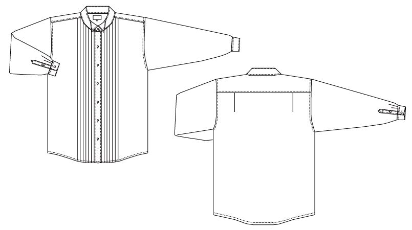 KM-4092 チトセ(アルベ) ピンタックウイングカラーシャツ(男性用) ハンガーイラスト・線画