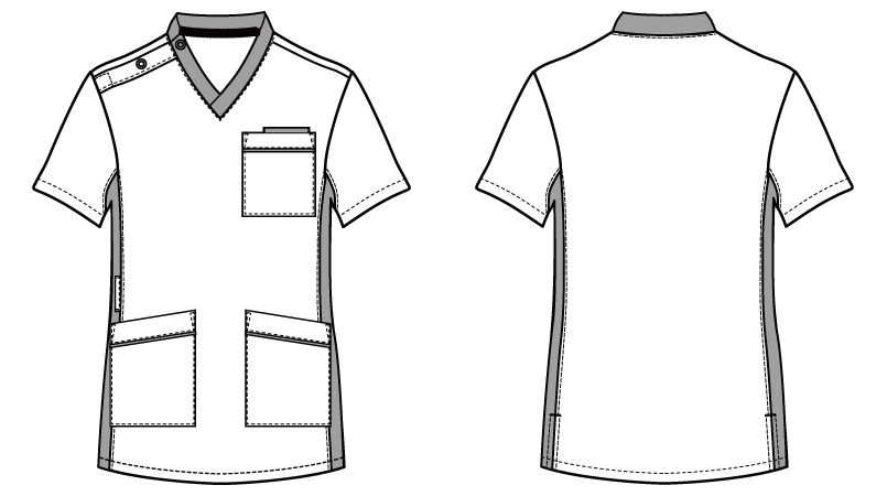 自重堂 WH11685 WHISEL スクラブ(男女兼用)衿と脇が配色 ハンガーイラスト・線画