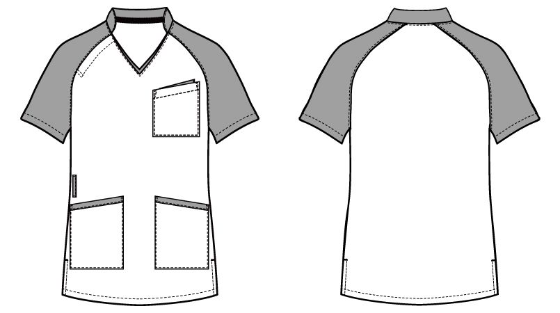 WH11785 自重堂WHISELスクラブ(男女兼用)衿と袖が配色 ハンガーイラスト・線画