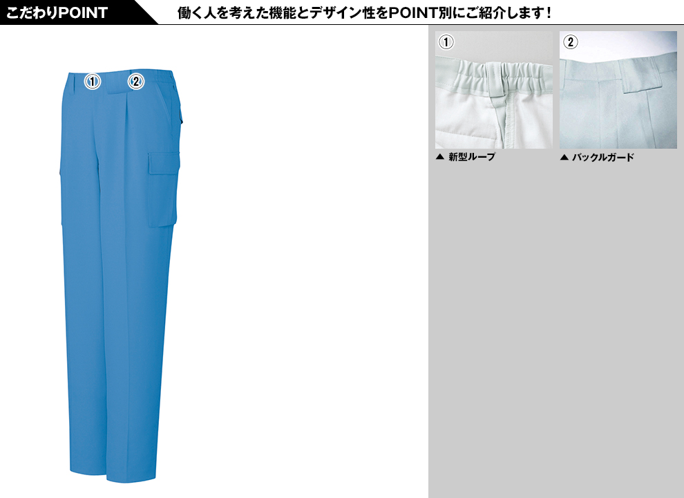 自重堂 81102 エコ製品制電ワンタックカーゴパンツ(JIS T8118適合)のこだわりPOINT