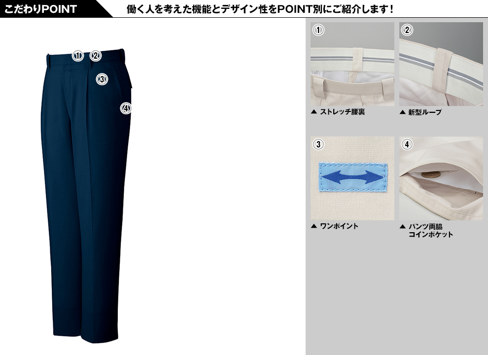 自重堂 85901 まるごとストレッチ ワンタックパンツのこだわりPOINT